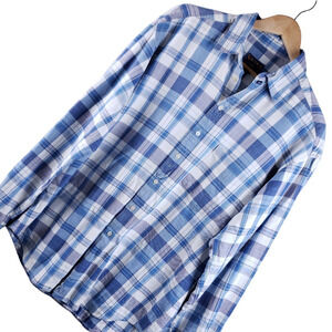 Nautica Marine Denim Men's Long Sleeve Button-Up Shirt Size L White & Blue Plaid